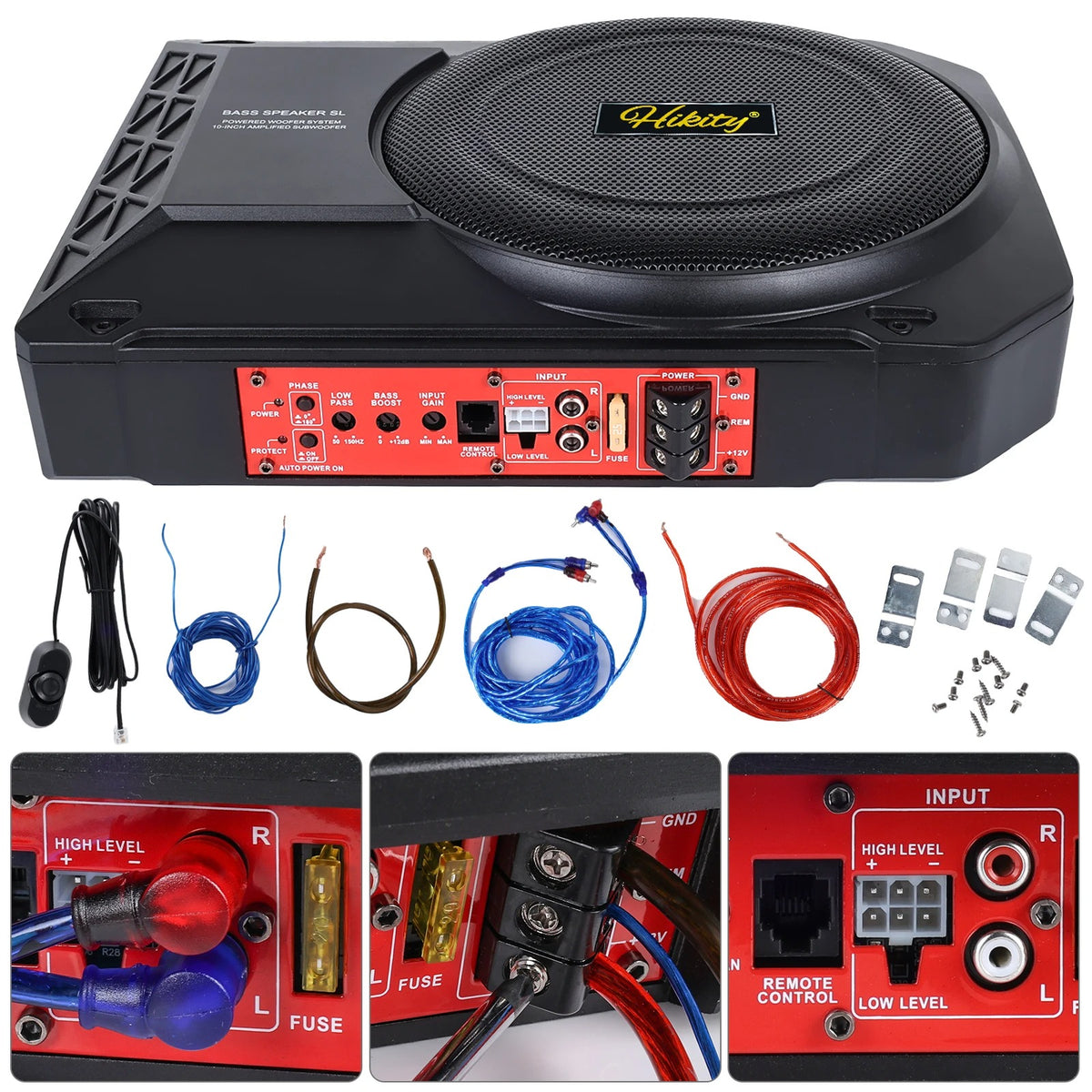 Podofo - Car Subwoofer Audio - Powerful Speaker - 800W - 90db - Underseat Woofer - SLIM Active Subwoofer - Enclosure with Cable - Black