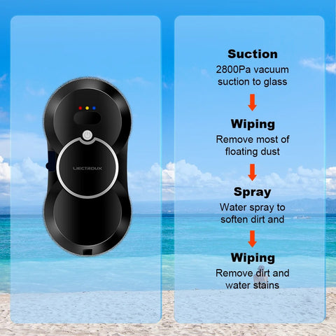 LIECTROUX - Robot raamreiniger - Raamreiniger - Waternevel raamreinigingsrobot - Intelligent - Dubbelzijdig - Borstelloze motor - Glasreiniger - Zwart