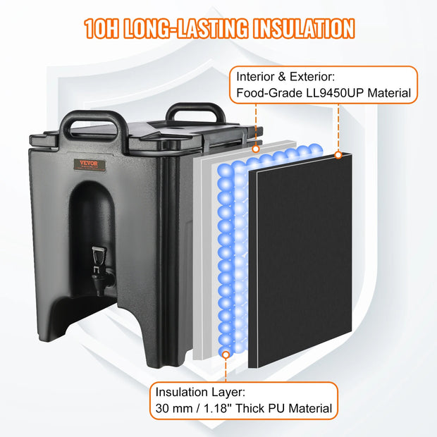 Dispenser - Drankdispenser - Geïsoleerde dispenser - Feestdispenser - Thermische drankdispenser - 5 gallon - Zwart