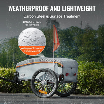 Vevor - Fietskar - Opvouwbaar - met universele koppeling - Compacte opslag - Draagvermogen van 100 lbs - Waterdichte hoes en veilige reflectoren - Past op fietswielen van 22"-28" - Zwart