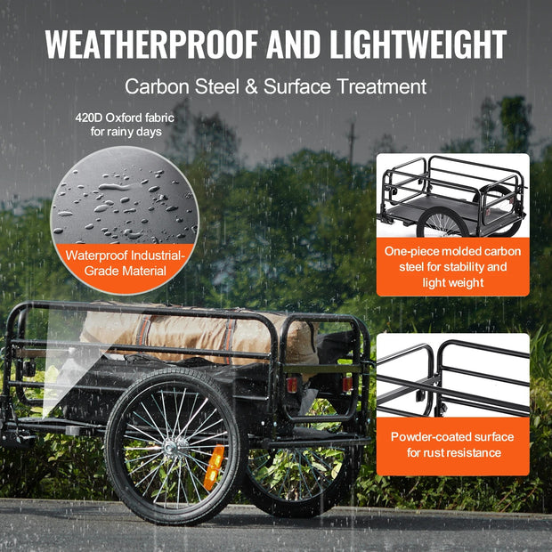 Vevor - Bicycle Trailer - Foldable - Bike Trailer - with Universal Coupling - Compact Storage - Suitable for 22"-28" Bike Wheels - 160 lbs Capacity - Black