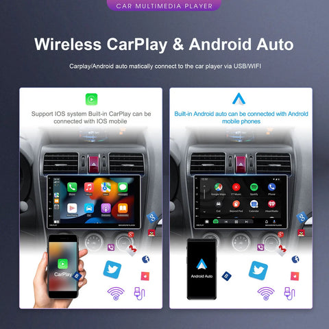 Podofo - Auto Multimedia Speler - 9inch - 1Din - 2GB - 64GB - AHD - Carplay Scherm - Touchscreen - GPS-navigatie - WIFI - Bluetooth - FM/RDS - Autoradio