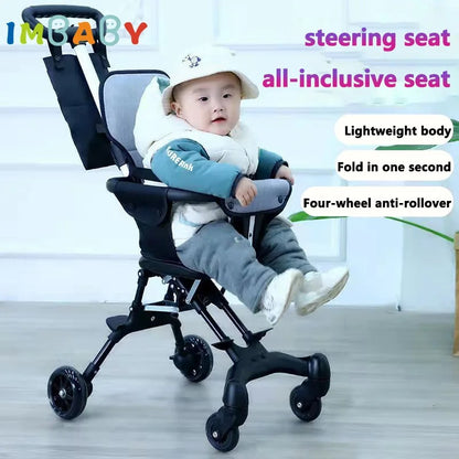 IMBABY - Kinderwagen - Draagbaar - Opvouwbare Trolley voor Baby's - Met Kussen en Zonnescherm - Lichtgewicht - Vierwielige Kar - Zwart - QUORE