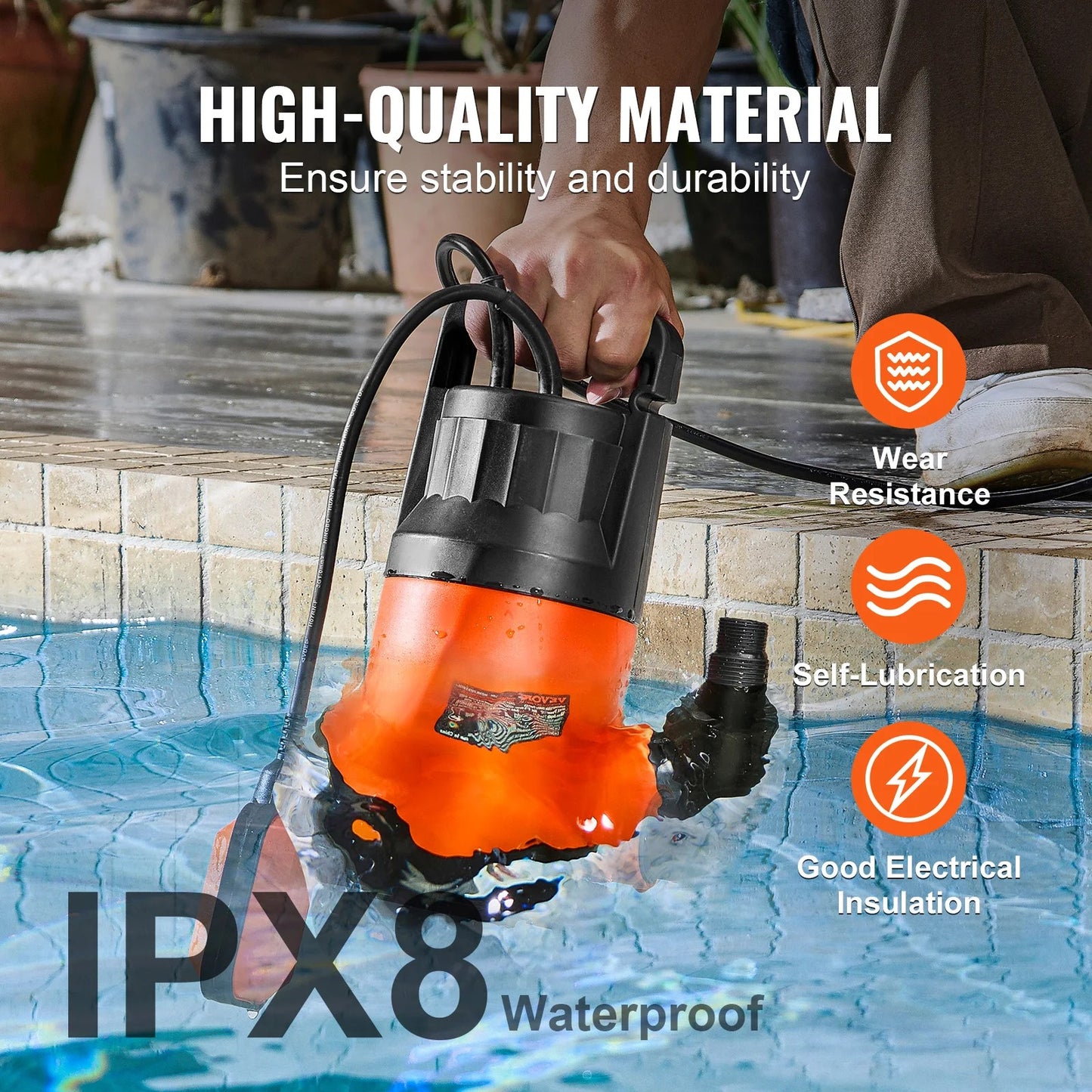 Vevor - Water Pump - Utility Pump - Submersible Pump - 1HP - 700W - 4000GPH - for water drainage - IPX8 - Orange