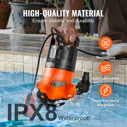 Vevor - Water Pump - Utility Pump - Submersible Pump - 1HP - 700W - 4000GPH - for water drainage - IPX8 - Orange