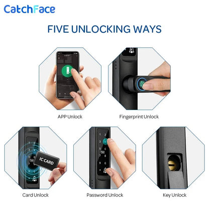 Slank Deurslot - Smart Lock - Elektrisch Deurslot - IP66 - WIFI - Biometrisch - APP - Mechanische sleutels - Kaart - Wachtwoord - Met insteekslot - Zwart