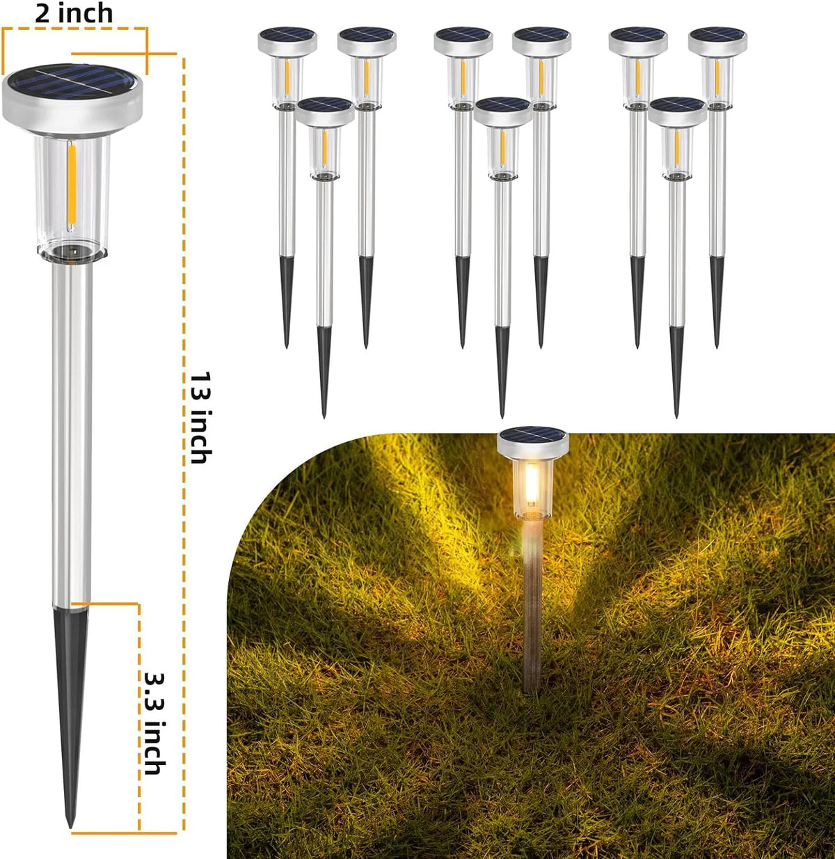 Solar Garden Lighting - Solar Garden Spotlight - Outdoor Solar Lawn Lighting - Waterproof - Courtyard and Garden Decoration - 2 Pieces - Warm White