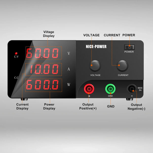Kuaiqu - Power supply - Inverter - Adjustable voltage regulator - DC power supply - 60V - 20A - 1200W - Black