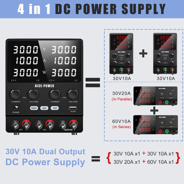 Nice-Power - Power supply - Inverter - Adjustable voltage regulator - DC power supply - 60V - 5A-Dual - 120V - Black