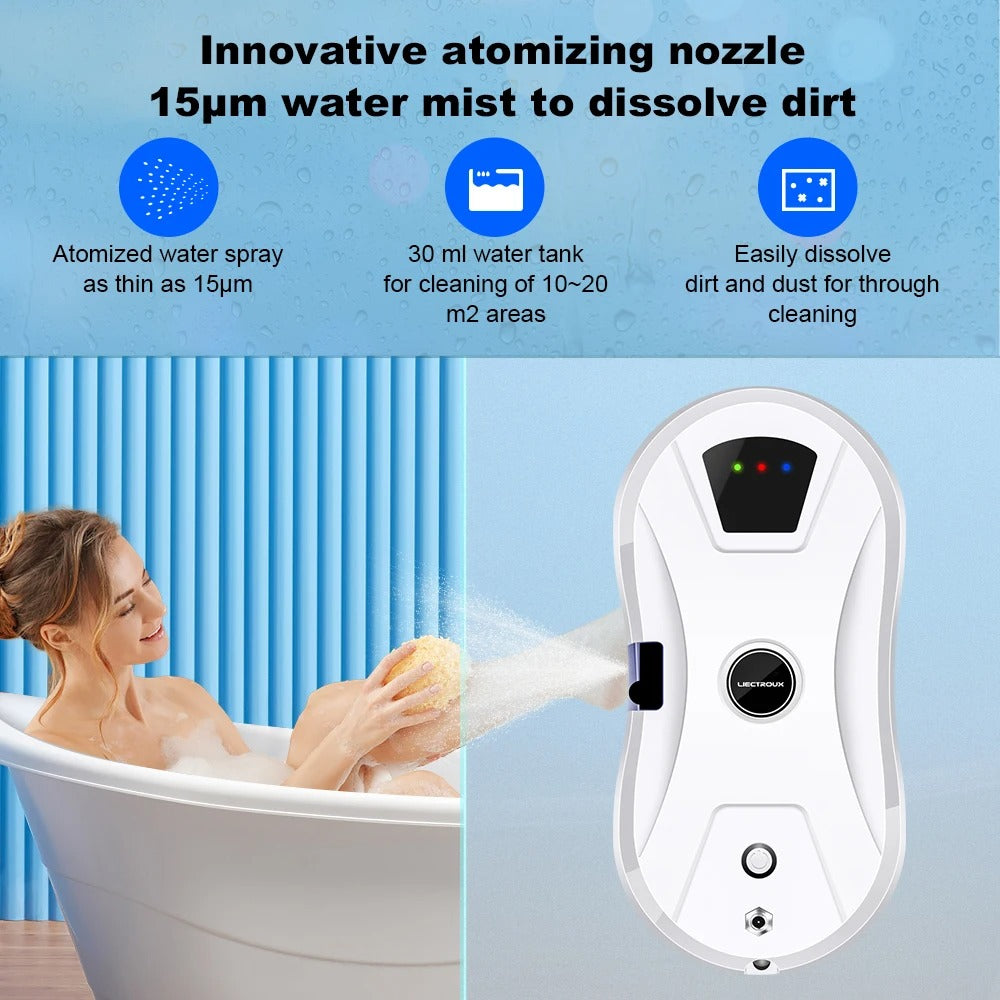 LIECTROUX - Robot window cleaner - Water mist - Ultra-thin - Robot vacuum cleaner - Glass squeegee - Dry &amp; Wet mopping - AI Route - White