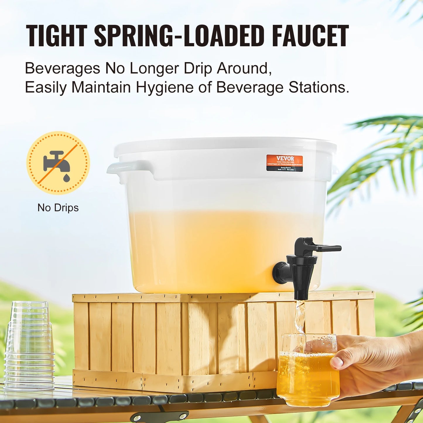 Dispenser - Beverage Dispenser - Plastic Juice Dispenser - with Tap and Lid - Iced Tea Dispenser - 5 Gallon - Transparent White