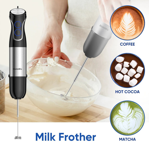 5 in 1 - Staafmixer Set - Hakmolen - Groentesnijder - Soepmaker - Chopper niet Draadloos - 1500W  - 16000 rpm - 4 Messen - Stainless Steel & ABS-Materiaal - Zilver met Zwart