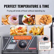Vevor - Deep Fryer - Deep Fryer - Double Tanks - Commercial Electric Deep Fryer - No Timing &amp; Filter - 500W - 220V - Stainless Steel - Countertop Deep Fryer for Fried Chicken and French Fries - Silver