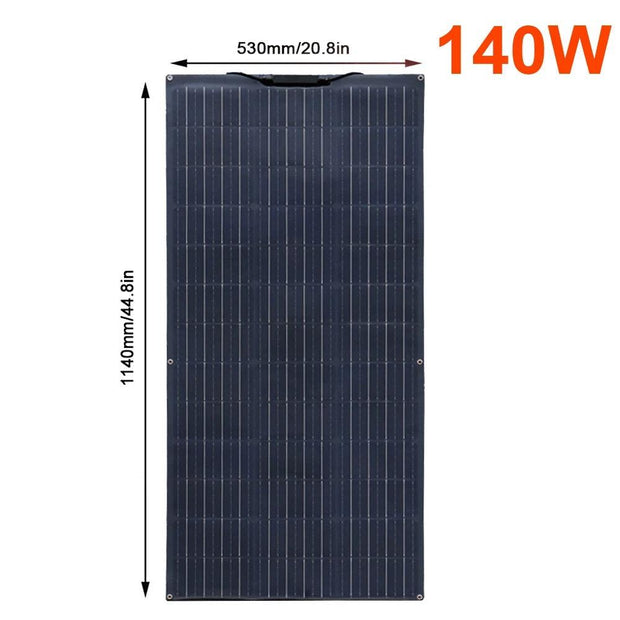 Xinpuguang - Solar panel - Waterproof - Flexible solar panel - Photovoltaic panel - For home, camper, roof, boat - Monocrystalline silicon - 140W - Black