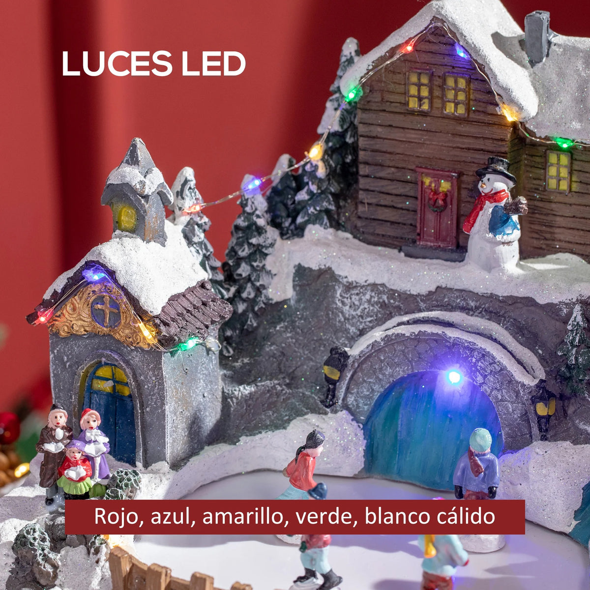 Homcom - Christmas Villages - Christmas Village Decoration - Christmas Villages with Lights - Resin Material - Multicolored