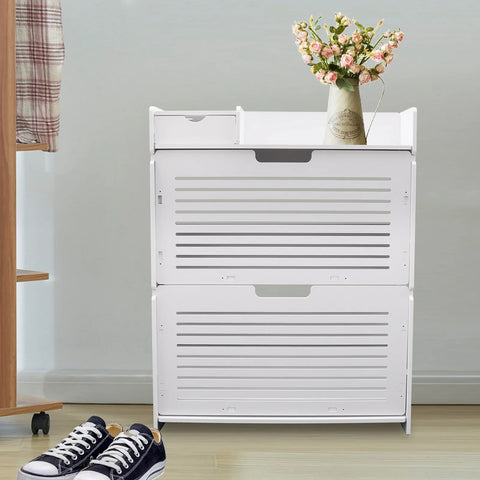 Shoe Cabinet - Shoe Bench - Shoe Rack - 2 Flip Drawers Shoe Cabinet - Freestanding Shoe Organizer - Entrance Cabinet - White