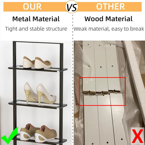 Shoe cabinet - Shoe bench - Shoe rack - Metal shoe rack - 5 layers - Vertical shoe rack - for small spaces - Sturdy shoe tower - Black