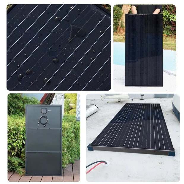 Xinpuguang - Solar Panel - Waterproof - Flexible Solar Panel - Photovoltaic Panel - For Home, Boat, Camping, RV - Monocrystalline Silicon - 150w Panel Only - Black