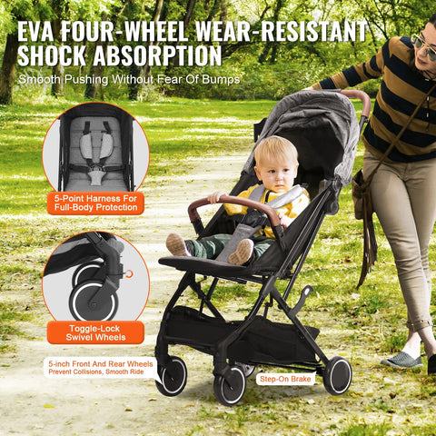 Vevor - Kinderwagen - 3 in 1 - Kinderwagen - Opvouwbare Trolley voor Baby's - met 95°-175° Verstelbare Rugleuning - 0/90° Verstelbare Voetensteun - Grijs