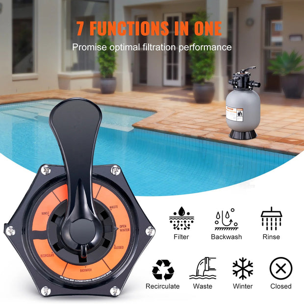 Vevor - Sand Filter - Sand Filter Pump - with 7-Way Multiport Valve - High GPM Flow Rate - High Pressure - 16 Inch - 35 GPM - HDPE Material - Gray