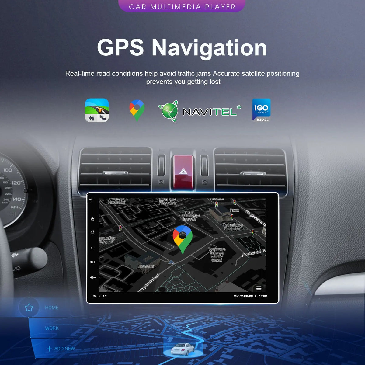 Podofo - Auto Multimedia Speler - 9inch - 1Din - 2GB - 64GB - AHD - Carplay Scherm - Touchscreen - GPS-navigatie - WIFI - Bluetooth - FM/RDS - Autoradio