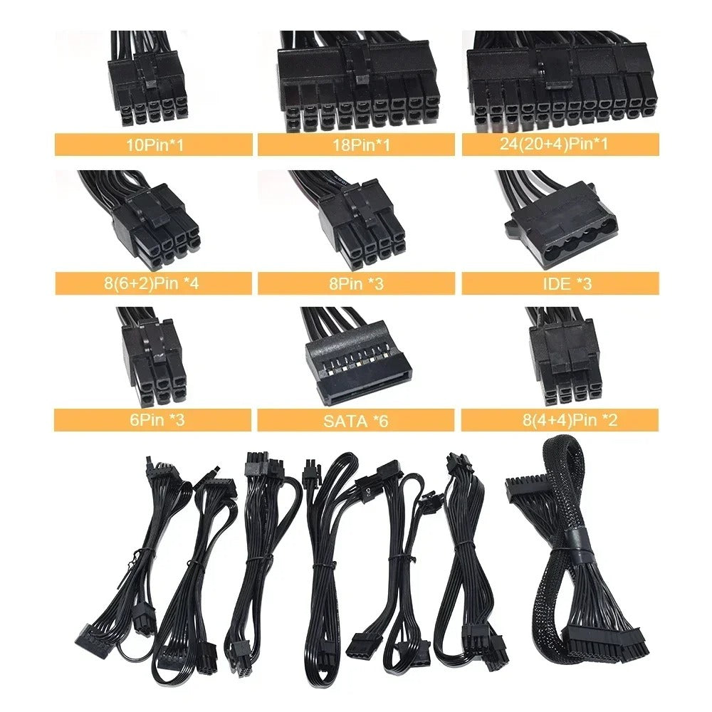 Julongfengbao - Voeding - Interne voeding - Voor gaming desktopcomputer PSU - ATX - 850W - Volledig modulair - RGB - 80Plus - Goud 20+4Pin - 12V - Grijs