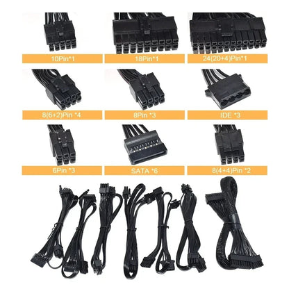 Julongfengbao - Voeding - Interne voeding - Voor gaming desktopcomputer PSU - ATX - 850W - Volledig modulair - RGB - 80Plus - Goud 20+4Pin - 12V - Grijs