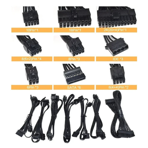 Julongfengbao - Voeding - Interne voeding - Voor gaming desktopcomputer PSU - ATX - 850W - Volledig modulair - RGB - 80Plus - Goud 20+4Pin - 12V - Grijs