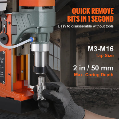 Magnetische Boormachine - Hamerboormachine - 2" Boringdiameter - 1450W - Elektrische Magneetboormachine - 800 RPM - 11 Boren - Kernboormachine - Oranje
