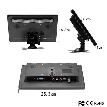 Podofo - LCD Screen - Car Monitor for Rear View Camera - 10.1" LCD - HD Monitor - Mini TV &amp; Computer Speaker - HDMI - VGA Screen - Color Screen - Black