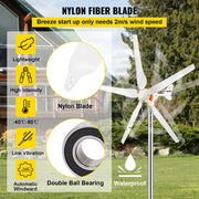 Wind Turbine - Windmill Generator - Wind Turbine Generator - Wind Energy - Wind Turbine - 12V - 29A - 900RPM - 500W - 5 Nylon Fiber Blades - White