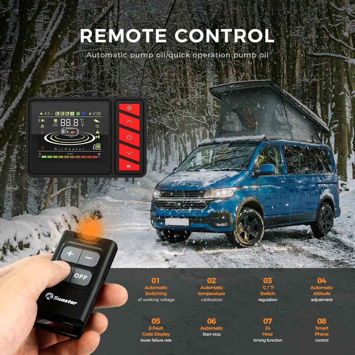 Dieselkachel - Elektrische kachel - 8KW - 220V - Bluetooth-app en Afstandsbediening - Ultrastille Nachtkachel of Campertent voor Thuis - Oranje - QUORE