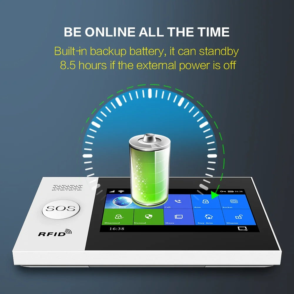 Alarmsysteem - Sirene - Smart Home Beveiligingssysteem - APP - Draadloos - 4.3 inch LCD - APP Bediening - met Alexa - SOS - PSTN - Wit