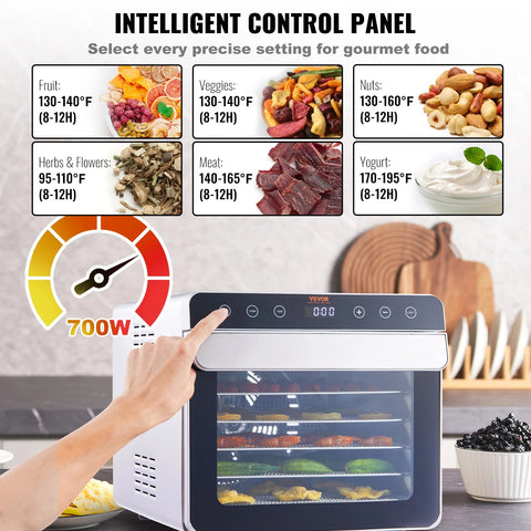 Vevor - Food Dehydrator - Drying Oven - Food Dehydrator - 700W - Stainless Steel - Digital Adjustable Timer and Temperature - Silver