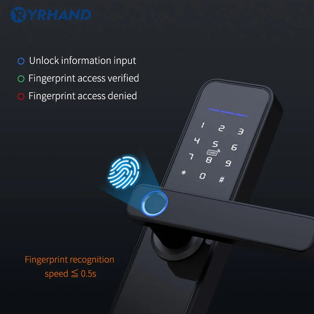 Smart Door Lock - Smart Lock - Electric Door Lock - APP - Bluetooth - WIFI - Fingerprint - Password - Waterproof - Black