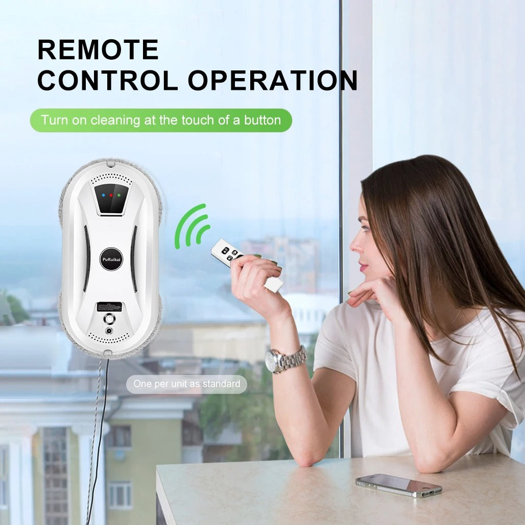 PuRuiKai - Robot Window Cleaner - Electric Glass Cleaner with Remote Control for Home - <800W - 240V - Cord Length 5M - White