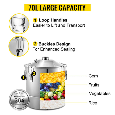 Vevor - Water Distiller - Alcohol Water Distiller - DIY Moonshine Equipment - 70L - Brewing Machine for Whiskey Wine Beer - Stainless Steel - Silver