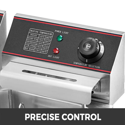 Vevor - Frituurpan - Frituurpan - Dubbele tanks - Commerciële frituurpan - Frituurpan voor op het aanrecht - Instelbare temperatuurregeling - 5000W - 220V - 12L - Roestvrij staal - Zilver