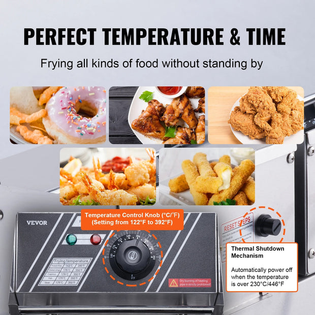 Vevor - Deep Fryer - Deep Fryer - Double Tanks - Commercial Electric Deep Fryer - No Timing - No Filter - 3000W - Stainless Steel - Countertop Deep Fryer for Fried Chicken and French Fries - Silver