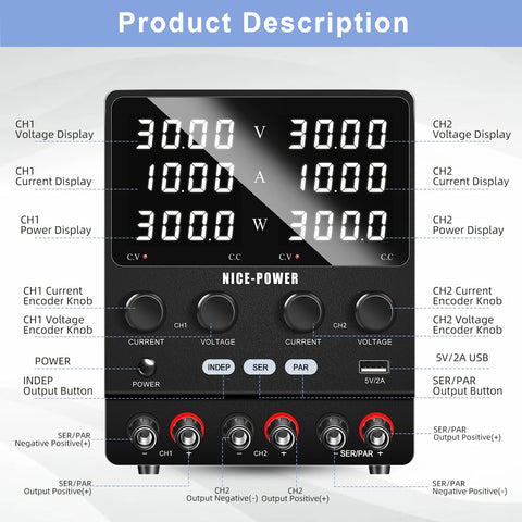 Nice-Power - Power supply - Inverter - Adjustable voltage regulator - DC power supply - 60V - 5A-Dual - 120V - Black