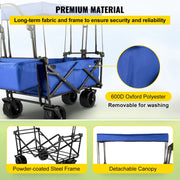 Vevor - Deeper Festival Trolley - Adjustable Handlebar - Foldable Cart - Adjustable Handlebar - Removable Awning - Oxford Cloth - Foldable Shopping Trolley for Outdoor, Camping and Beach - Blue