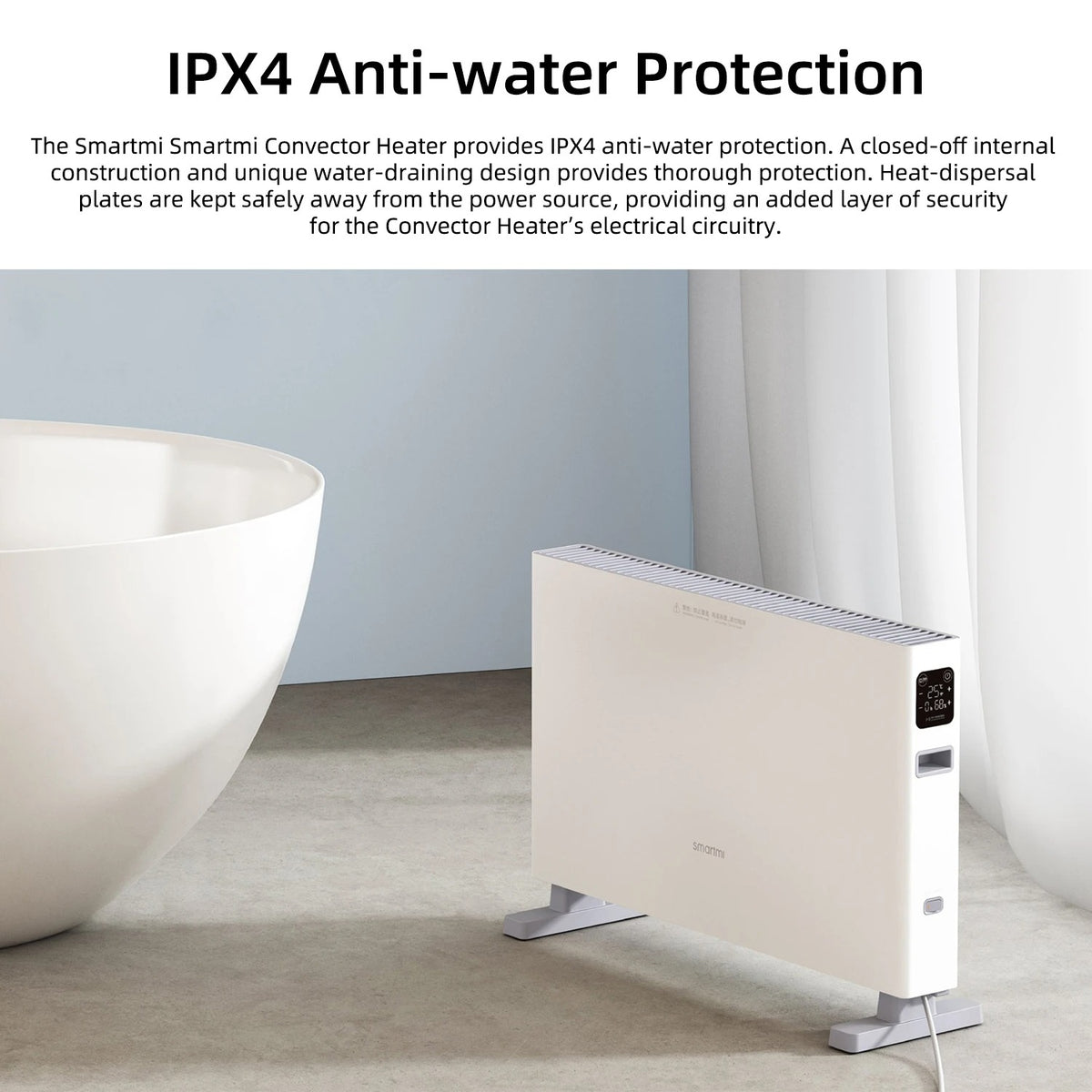 Smartmi - Paneelradiatoren - Elektrische radiator - Snelle warmte convectorkachel - Mi-Home APP-bediening - Waterdicht - Intelligente versie - 2200W - 220V - Wit