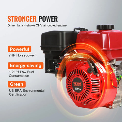 Vevor - Water Pump - Utility Pump - Gasoline Engine Water Pump - 4-Stroke Gas Powered - 7HP - 265GPM - Waste Water Transfer Pump for Pool Irrigation - Red