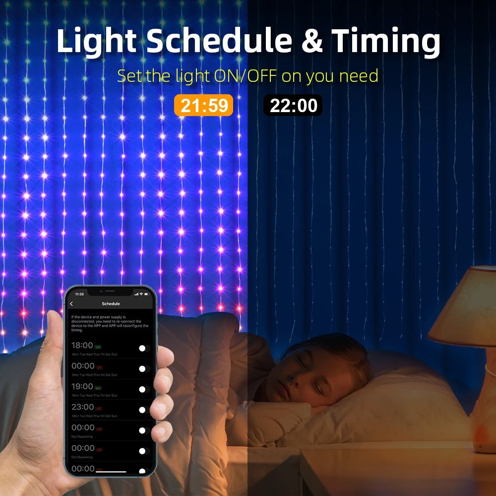 Elenut - Led koperdraad Lichtsnoer - Wifi APP-gestuurd - Kerstgordijnverlichting Raam - DIY Bruiloft Garland Lichtsnoer Binnen Buiten Decoratie - 540LED - Multicolor - QUORE
