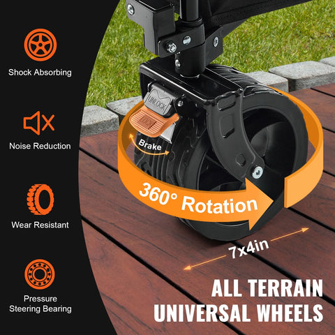 Vevor - Deeper Festival Trolley - Verstelbare stuurstang - 600D Oxford Cloth with PVC Coating - lron Frame - Wagon for Camping Shopping Garden - 220 lbs capaciteit - Zwart