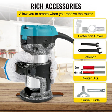 Vevor - Router - Wood Router - Electric Hand Trimmer - High Quality - 30000RPM - 220V - 710W - Fixed base - Green