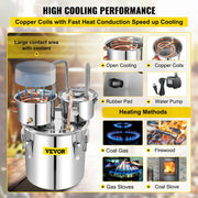 Vevor - Water Distiller - Alcohol Water Distiller - DIY Moonshine Equipment - Stainless Steel - Brewing Machine for Whisky Wine Beer - 50L - Silver