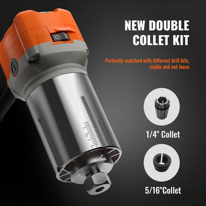Vevor - Bovenfrees - Houtfrees - Elektrische Handtrimmer - Hoge Kwaliteit - 6 Variabele Snelheden - 30000RPM - 220V - 800W - 1.25HP - Oranje