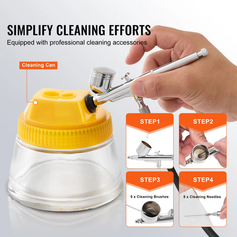 Airbrush - Airbrush Kit - Dual Fan - Professional Airbrushing System Kit - met Airbrushes Mengwiel Reinigingsborstelset - Zwart