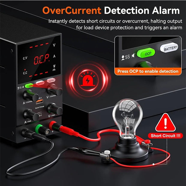 Nice-Power - Power supply - Converter - Adjustable DC power supply - 30V - 10A - AC 220V - USB-A USB-C - Encoder knob - Black